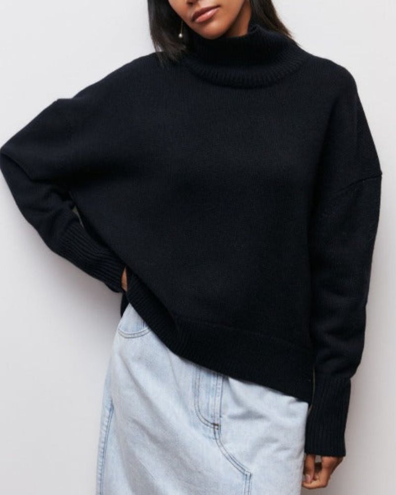 Sweter Damski | Oversize z Wysokim Golfem i Krótkim Rękawem