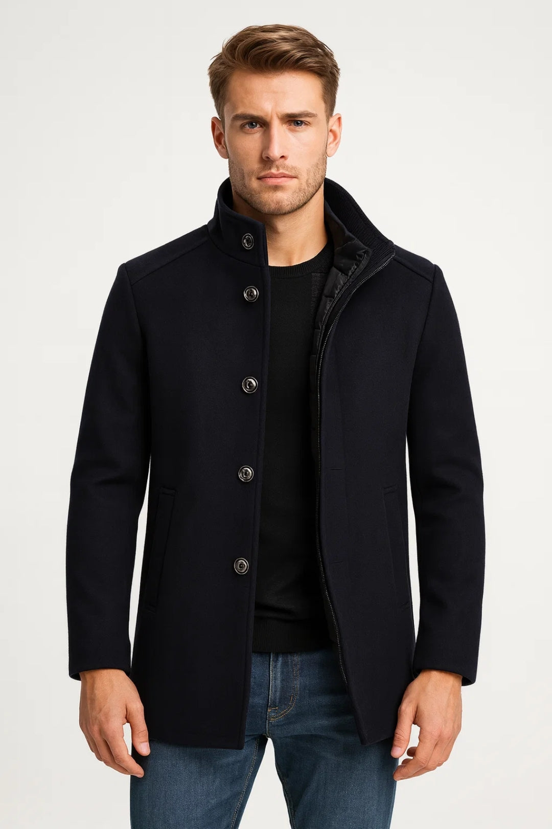 Kurtka Męska | Regular Fit ze Stójką, Guzikami i Kieszeniami z Przodu