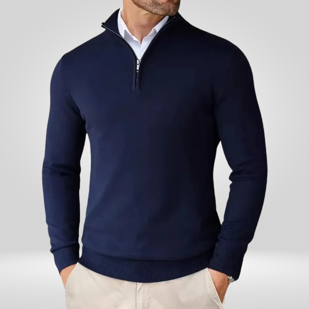 Sweter Męski | Kaptur, Stójka Mock Neck i Krótki Zamek przy Szyi