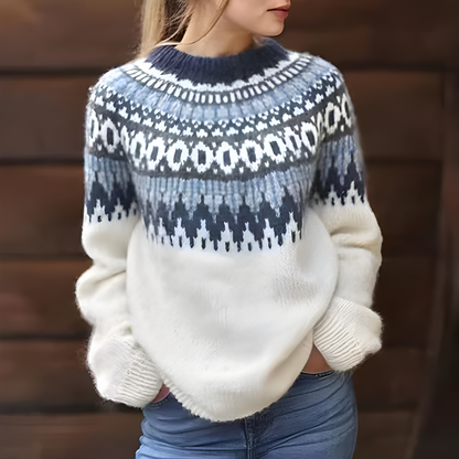 Sweter Damski | Wzór Fair Isle w Luźnym Kroju na Chłodniejsze Dni