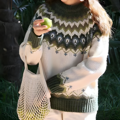 Sweter Damski | Wzór Fair Isle w Luźnym Kroju na Chłodniejsze Dni