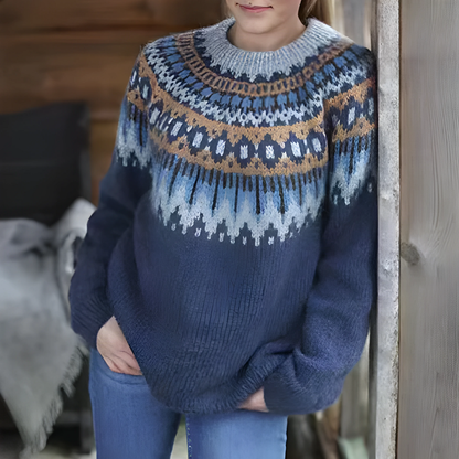 Sweter Damski | Wzór Fair Isle w Luźnym Kroju na Chłodniejsze Dni