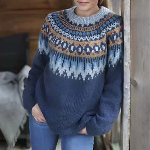 Sweter Damski | Wzór Fair Isle w Luźnym Kroju na Chłodniejsze Dni