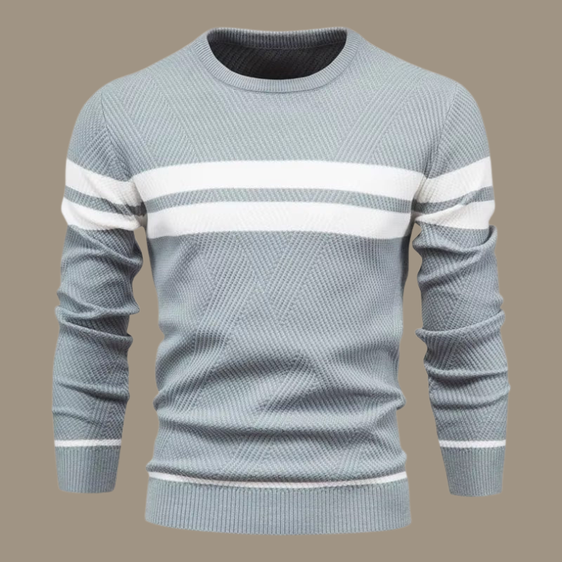 Sweter Męski | Wełna z Dwustopniowym Detalem Kroju