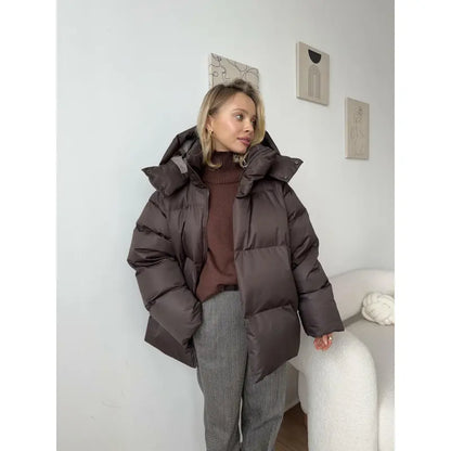 Kurtka Damska | Oversize Fit z Kapturem Chroniącym Głowę przed Wiatrem