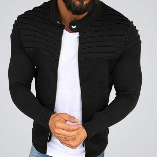 Kurtka Męska | Slim Fit, Żebrowane Ramiona i Guziki przy Kołnierzu