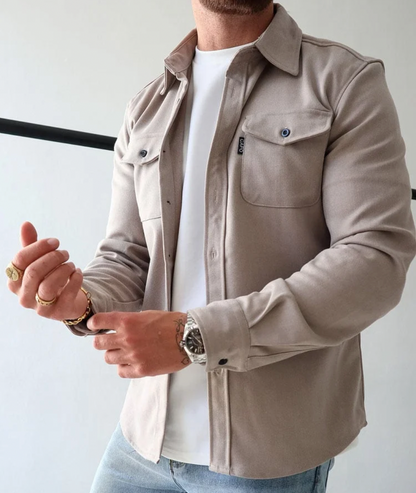 Kurtka Męska | Krój Koszulowy z Zapięciem na Guziki i Kieszeniami