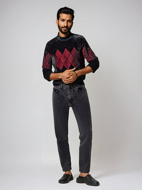 Sweter Męski | Wzór Diamentowy, Slim Fit na Co Dzień i Formalne Okazje