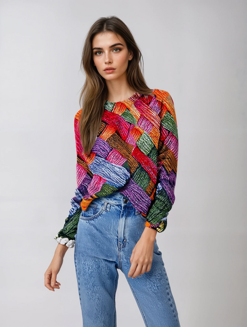 Sweter Damski | Tkany Wzór oraz Luźny Krój do Codziennego Noszenia