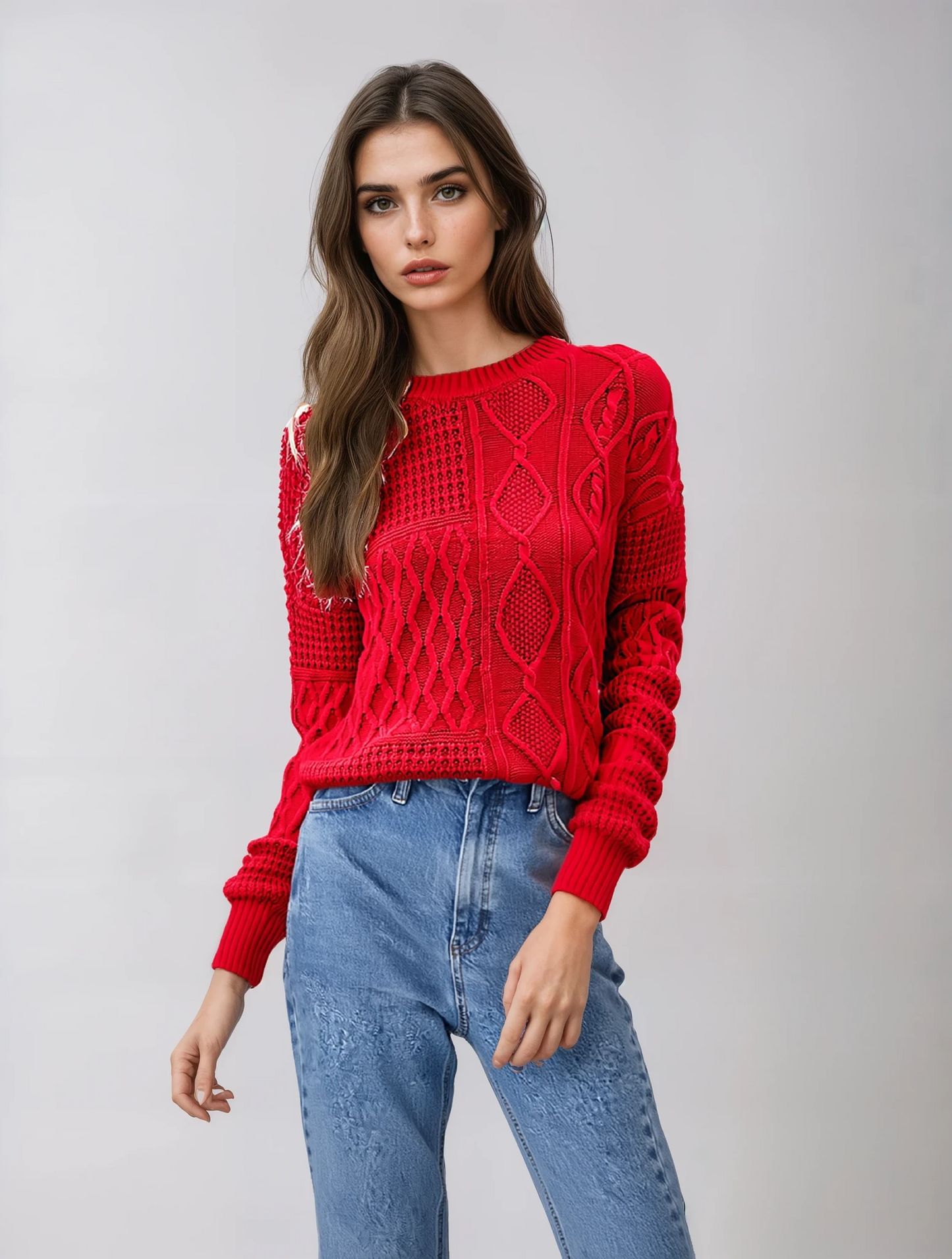 Sweter Damski | Swobodny Krój z Dzianiny w Kilku Kolorach