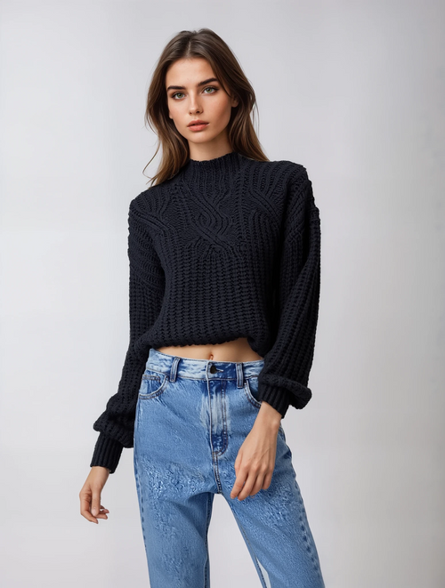 Sweter Damski | Oversize z Wysokim Kołnierzem i Długim Rękawem