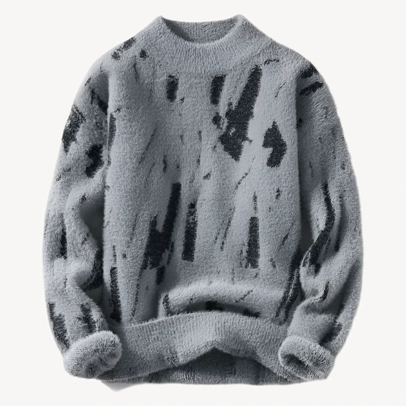 Sweter Męski | Oversize'owy Krój, Nadruk i Żebrowanie na Dekolcie