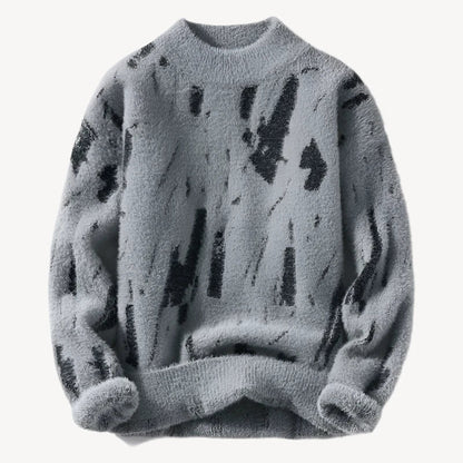 Sweter Męski | Oversize'owy Krój, Nadruk i Żebrowanie na Dekolcie