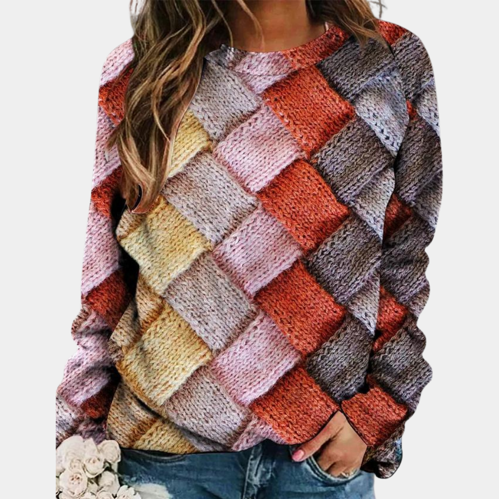 Sweter Damski | Tkany Wzór oraz Luźny Krój do Codziennego Noszenia