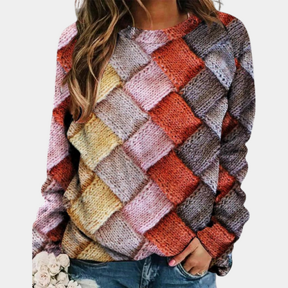 Sweter Damski | Tkany Wzór oraz Luźny Krój do Codziennego Noszenia