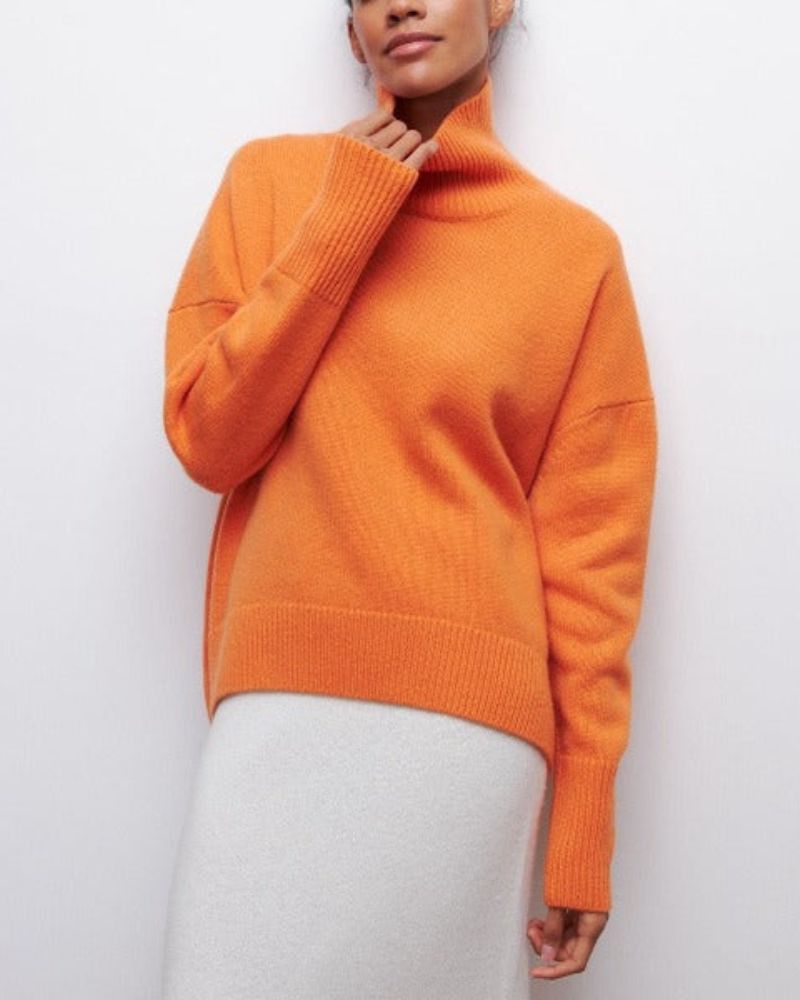 Sweter Damski | Oversize z Wysokim Golfem i Krótkim Rękawem