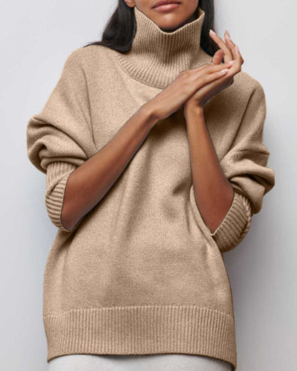 Sweter Damski | Oversize z Wysokim Golfem i Krótkim Rękawem