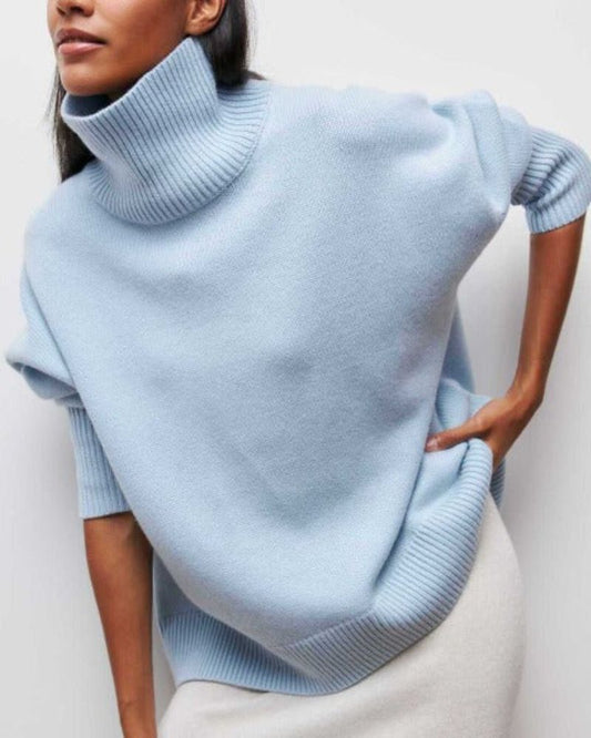 Sweter Damski | Oversize z Wysokim Golfem i Krótkim Rękawem