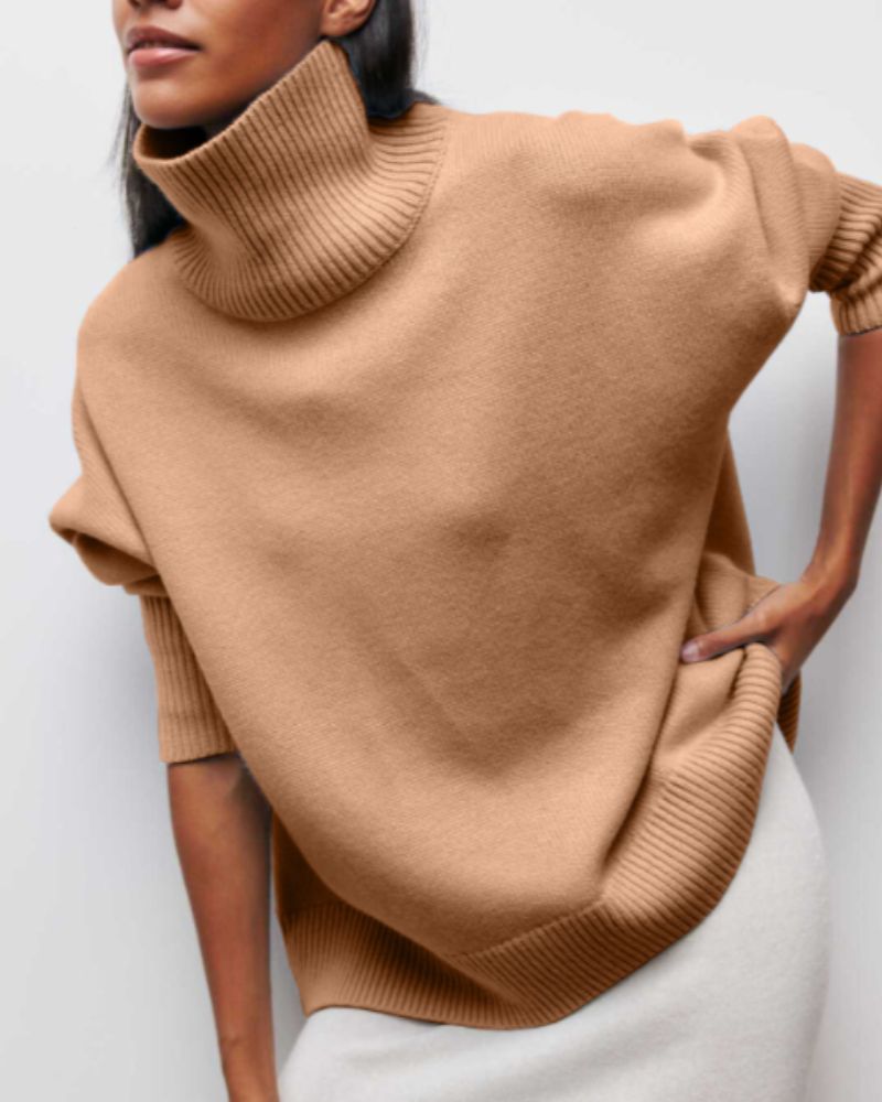 Sweter Damski | Oversize z Wysokim Golfem i Krótkim Rękawem