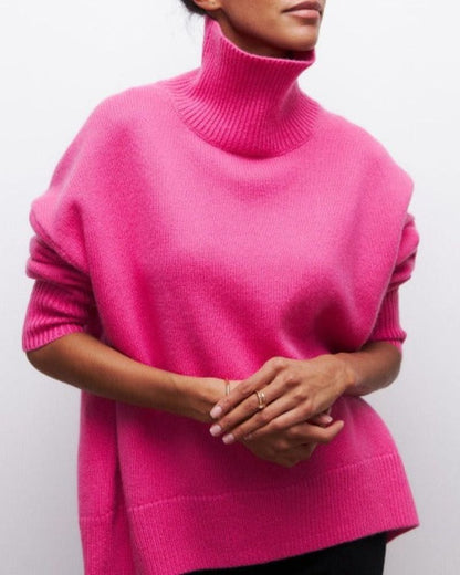 Sweter Damski | Oversize z Wysokim Golfem i Krótkim Rękawem