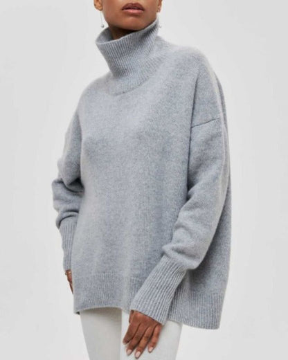 Sweter Damski | Oversize z Wysokim Golfem i Krótkim Rękawem