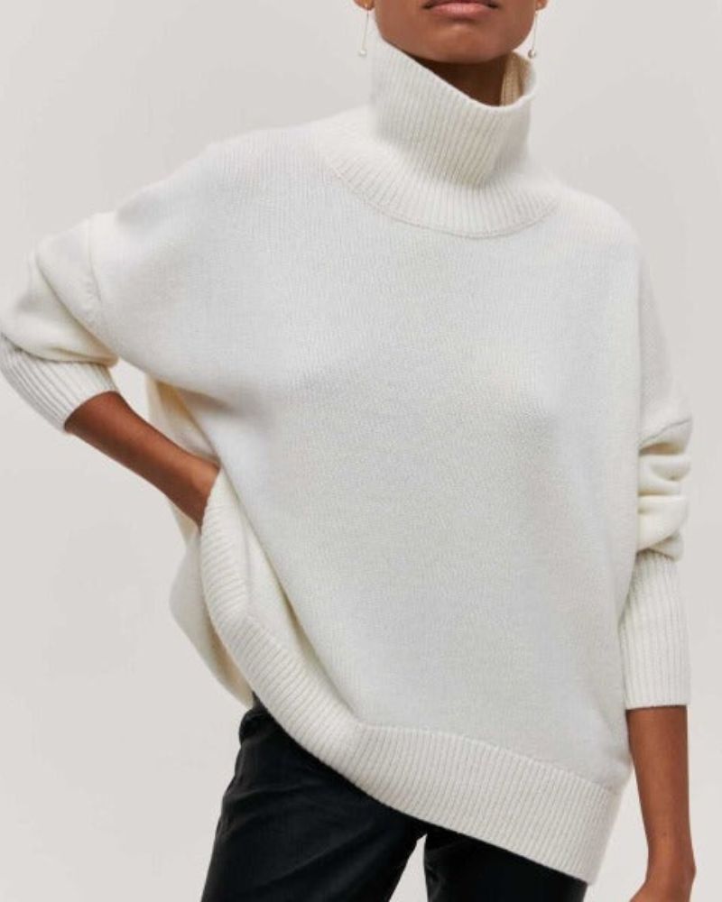 Sweter Damski | Oversize z Wysokim Golfem i Krótkim Rękawem