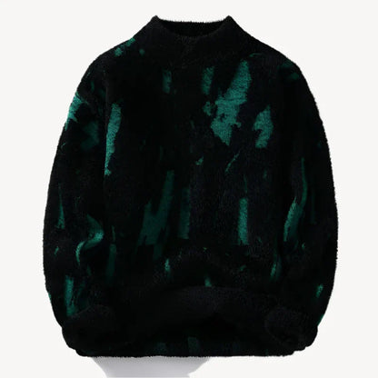 Sweter Męski | Oversize'owy Krój, Nadruk i Żebrowanie na Dekolcie
