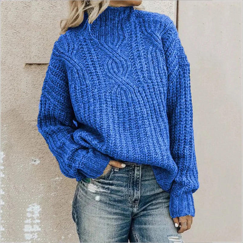 Sweter Damski | Oversize z Wysokim Kołnierzem i Długim Rękawem