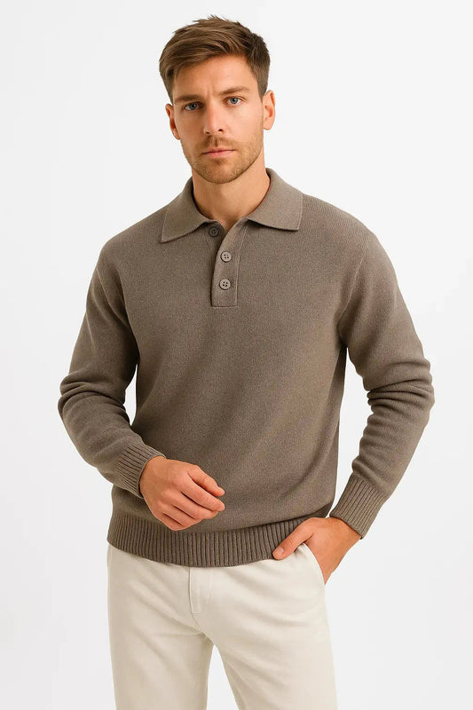 Sweter Męski | Kołnierzyk Polo z Zapięciem na Guziki