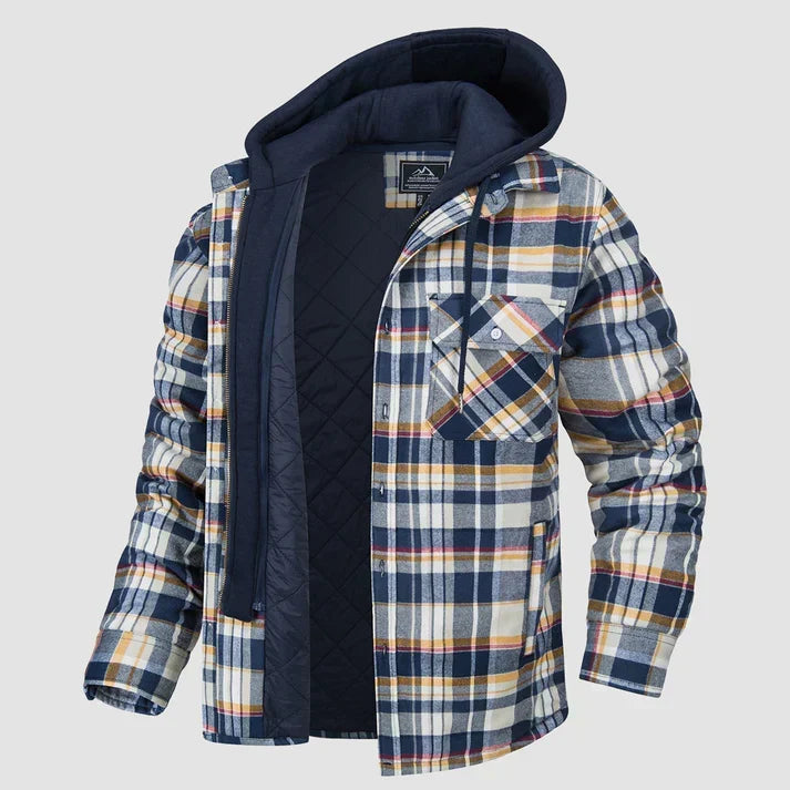 Kurtka Męska | Zapinana na Napy, z Ocieploną Podszewką w Kapturze