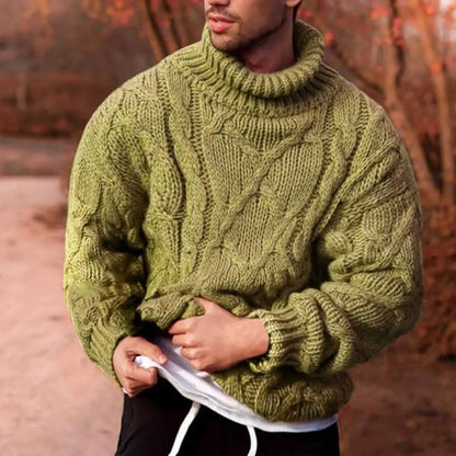 Sweter Męski | Wysoki Golf, Wzór w Warkocze na Przodzie i Prosty Krój