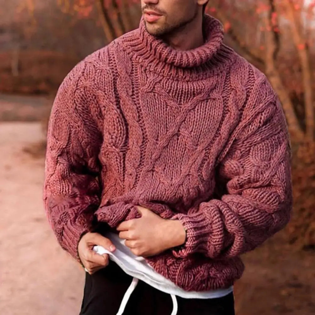Sweter Męski | Wysoki Golf, Wzór w Warkocze na Przodzie i Prosty Krój