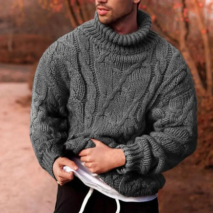 Sweter Męski | Wysoki Golf, Wzór w Warkocze na Przodzie i Prosty Krój