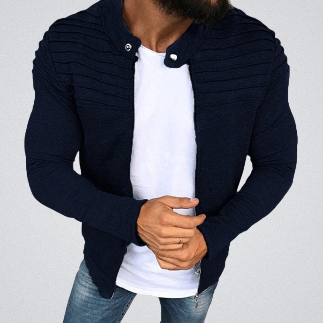 Kurtka Męska | Slim Fit, Żebrowane Ramiona i Guziki przy Kołnierzu