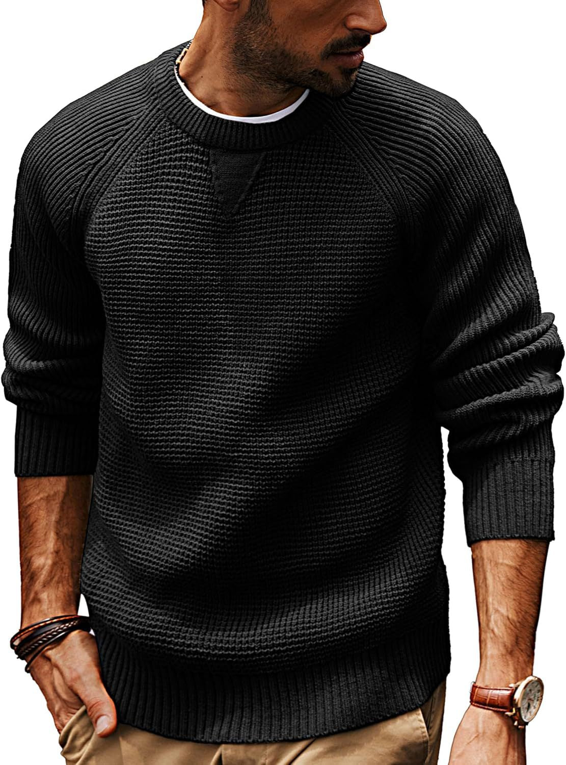 Sweter Męski | Teksturowany Splot z Rękawem Raglan