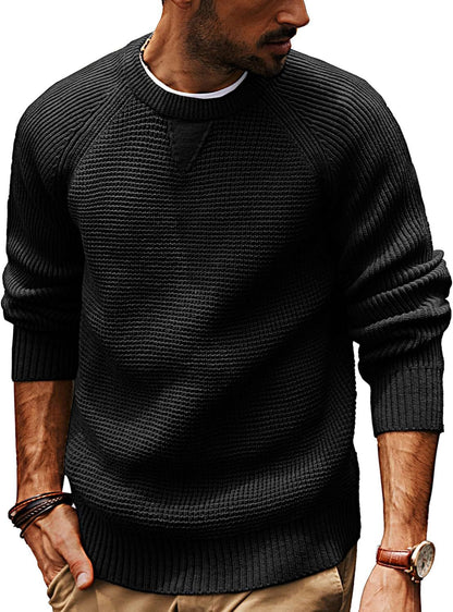 Sweter Męski | Teksturowany Splot z Rękawem Raglan