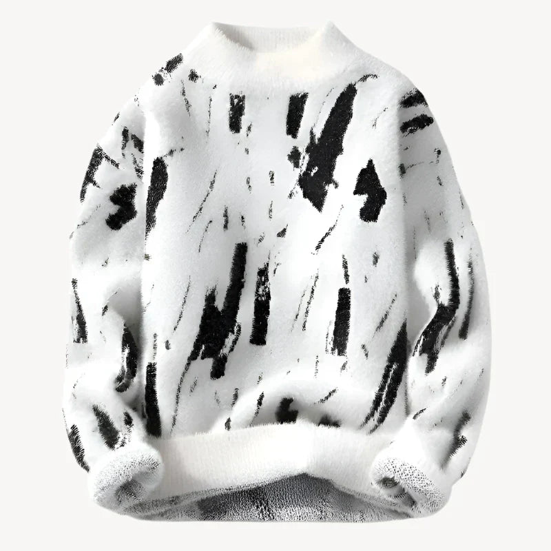 Sweter Męski | Oversize'owy Krój, Nadruk i Żebrowanie na Dekolcie