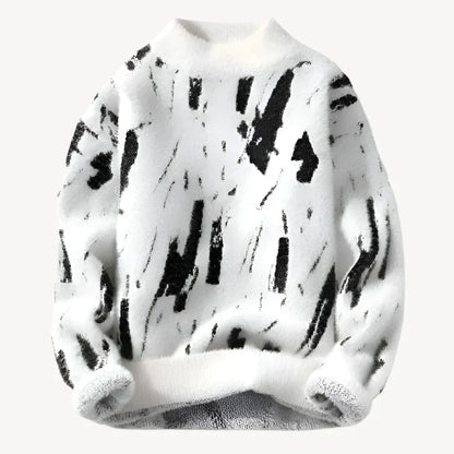 Sweter Męski | Oversize'owy Krój, Nadruk i Żebrowanie na Dekolcie