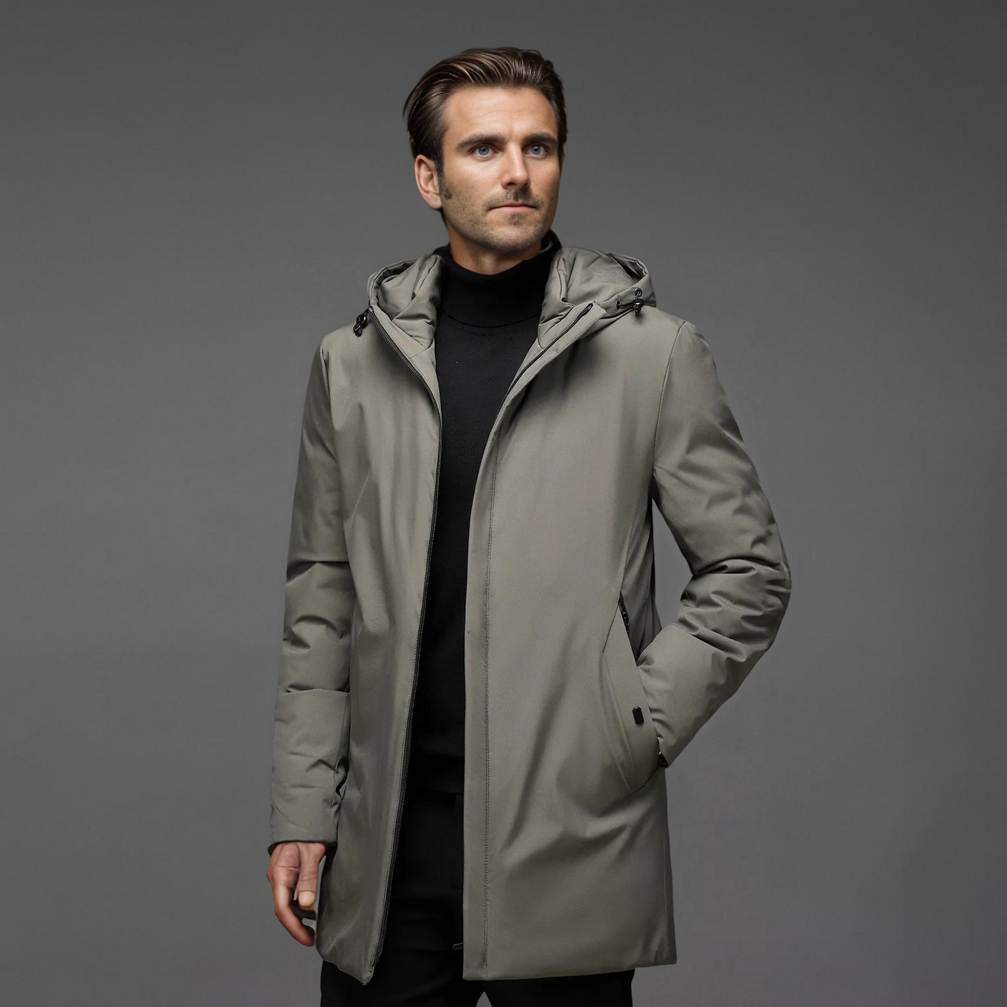 Kurtka Męska | Slim Fit, z Odpinanym Kapturem i Ukrytym Zapięciem