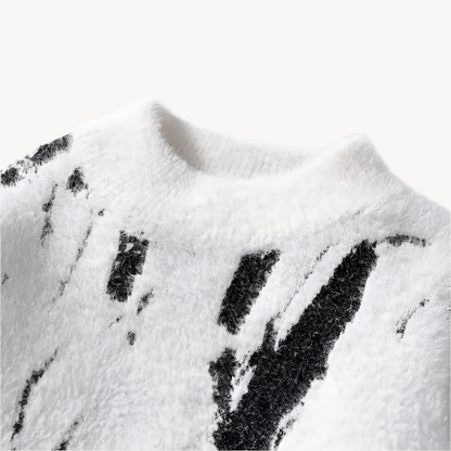 Sweter Męski | Oversize'owy Krój, Nadruk i Żebrowanie na Dekolcie
