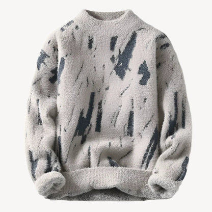 Sweter Męski | Oversize'owy Krój, Nadruk i Żebrowanie na Dekolcie