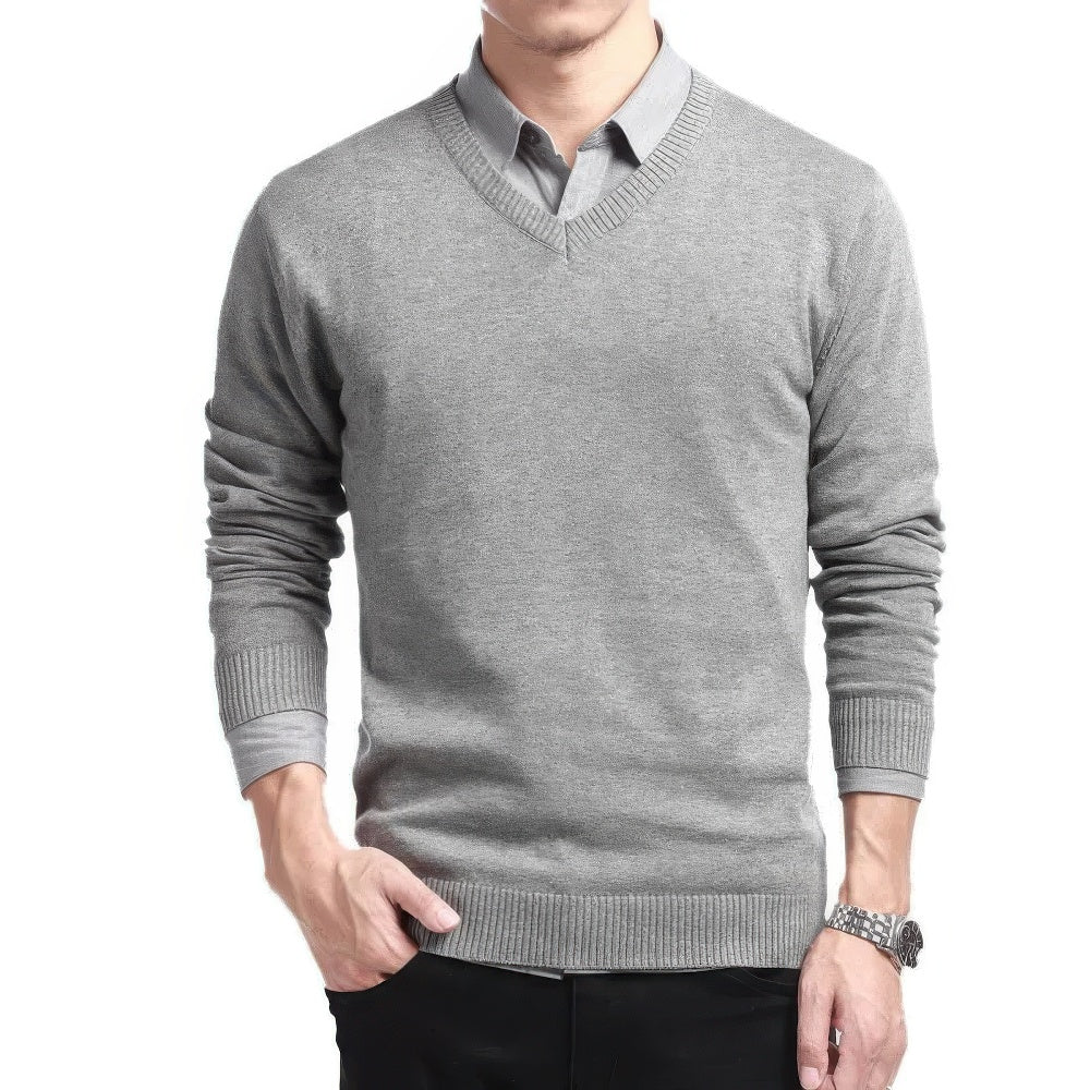 Sweter Męski | Dekolt w Serek z Przewiewną Tkaniną
