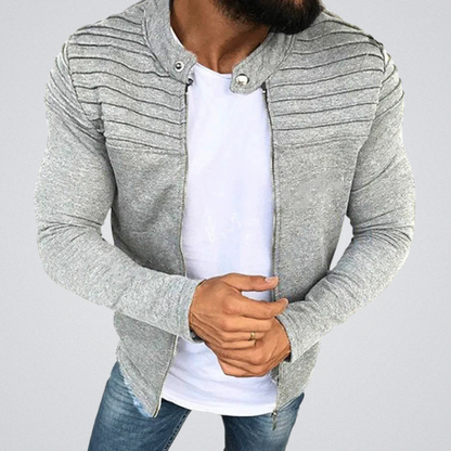 Kurtka Męska | Slim Fit, Żebrowane Ramiona i Guziki przy Kołnierzu