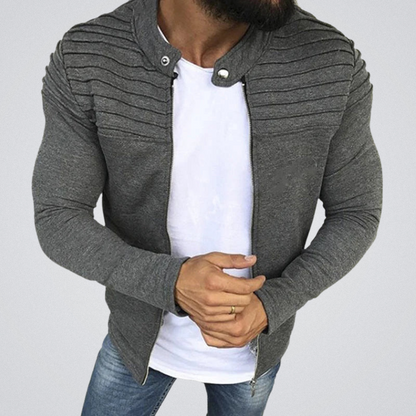 Kurtka Męska | Slim Fit, Żebrowane Ramiona i Guziki przy Kołnierzu