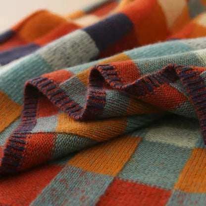 Sweter Damski | Wzór w Kratę, Oversizowy Krój i Okrągły Dekolt