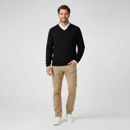 Sweter Męski | Dekolt w Serek z Przewiewną Tkaniną