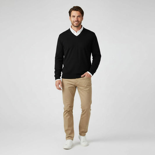 Sweter Męski | Dekolt w Serek z Przewiewną Tkaniną