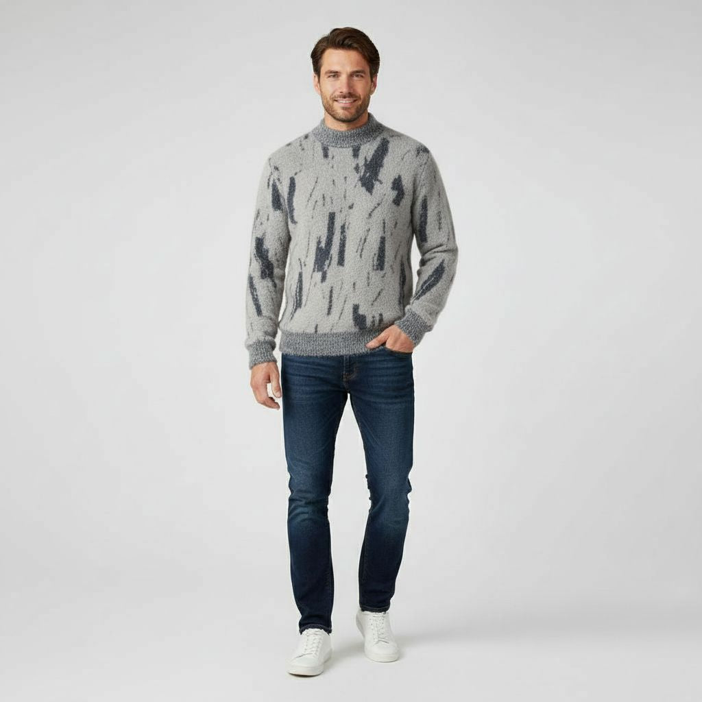 Sweter Męski | Oversize'owy Krój, Nadruk i Żebrowanie na Dekolcie