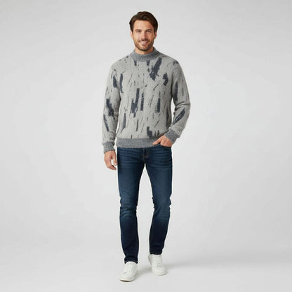 Sweter Męski | Oversize'owy Krój, Nadruk i Żebrowanie na Dekolcie
