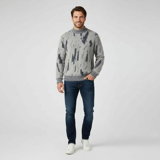 Sweter Męski | Oversize'owy Krój, Nadruk i Żebrowanie na Dekolcie